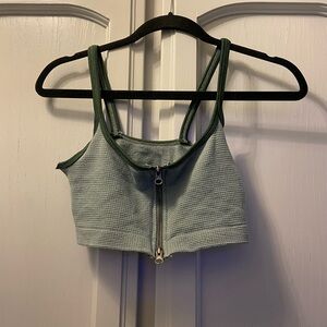 Urban Outfitters Green Zip-Up Crop Top
